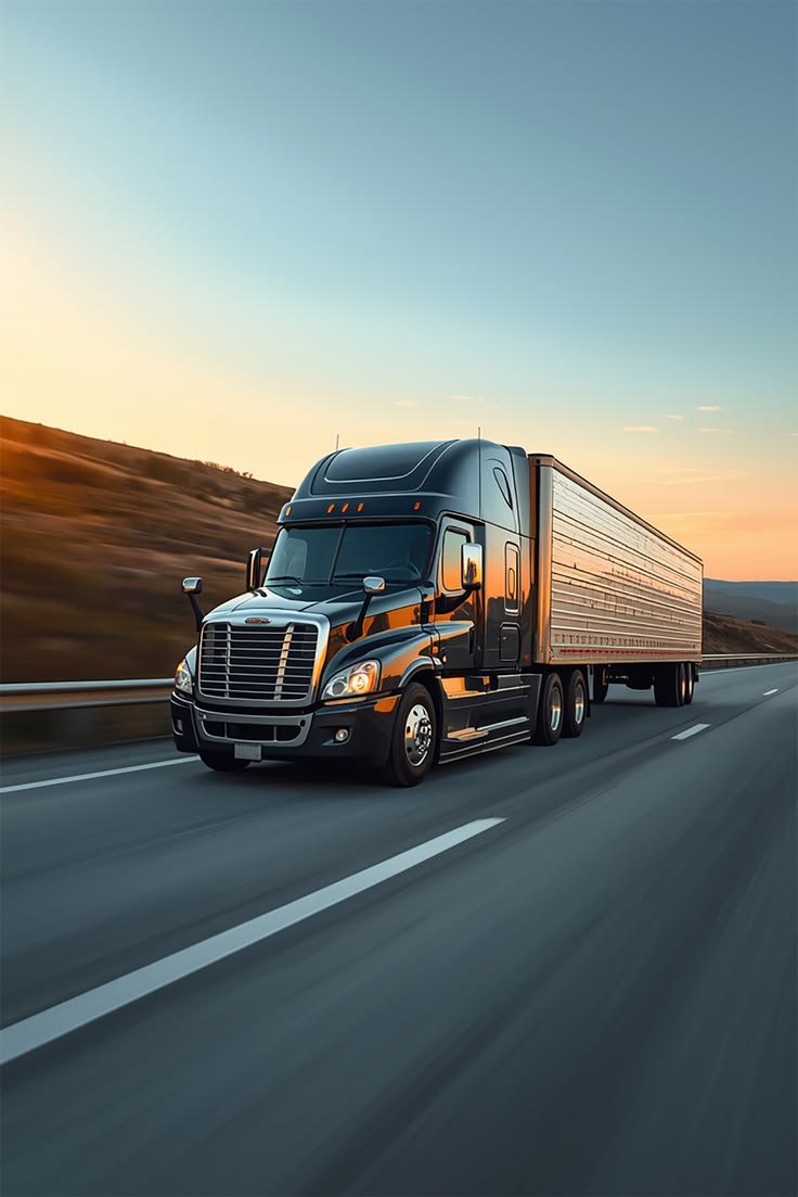 Modern freight truck traveling on an American highway